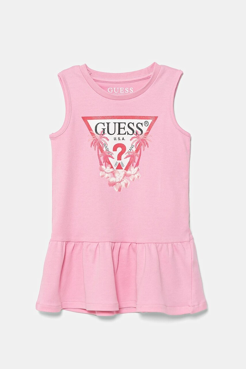 Dievčenské bavlnené šaty Guess ružová farba, mini, rovný strih, K4RK23 KA6W4