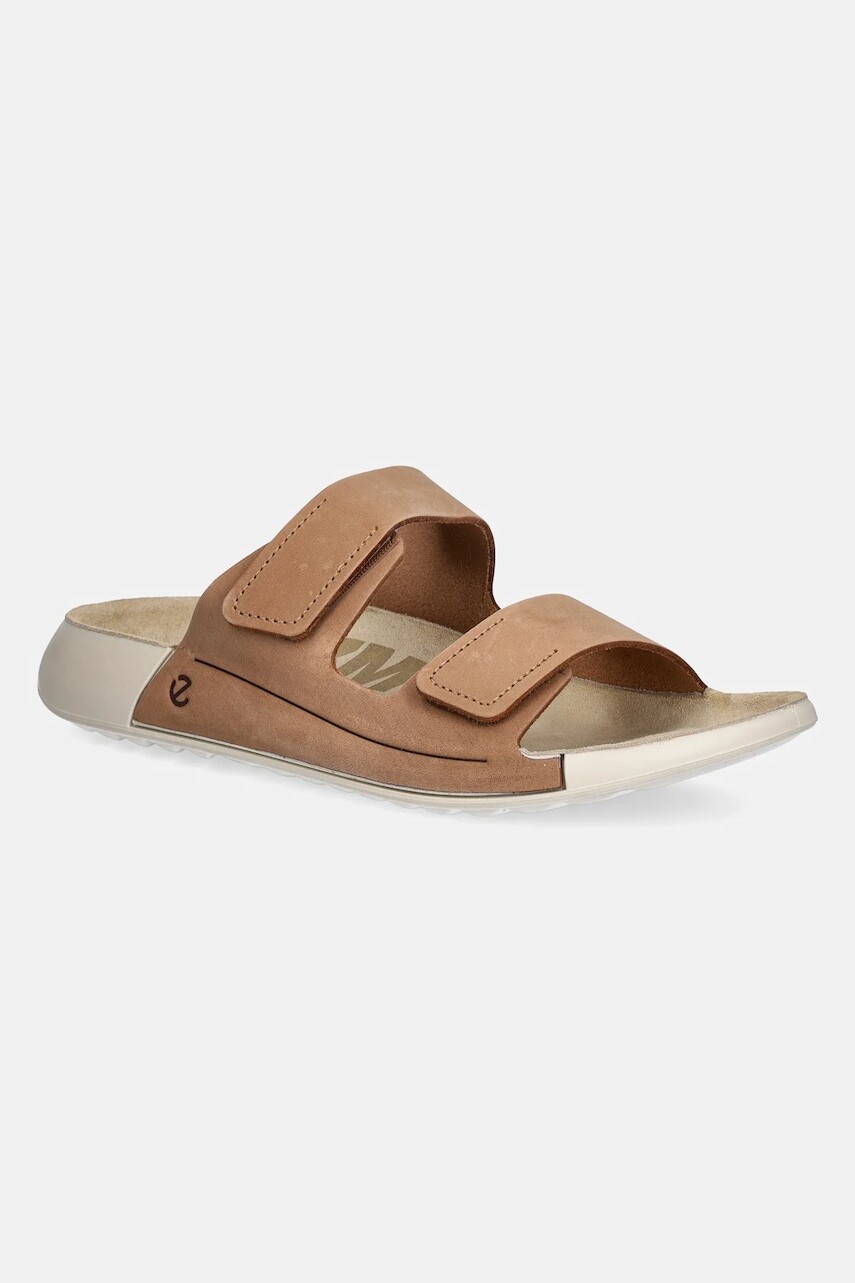 Nubukové šľapky Ecco Nd Cozmo 2 Strap Flat dámske, hnedá farba, 206823-02291