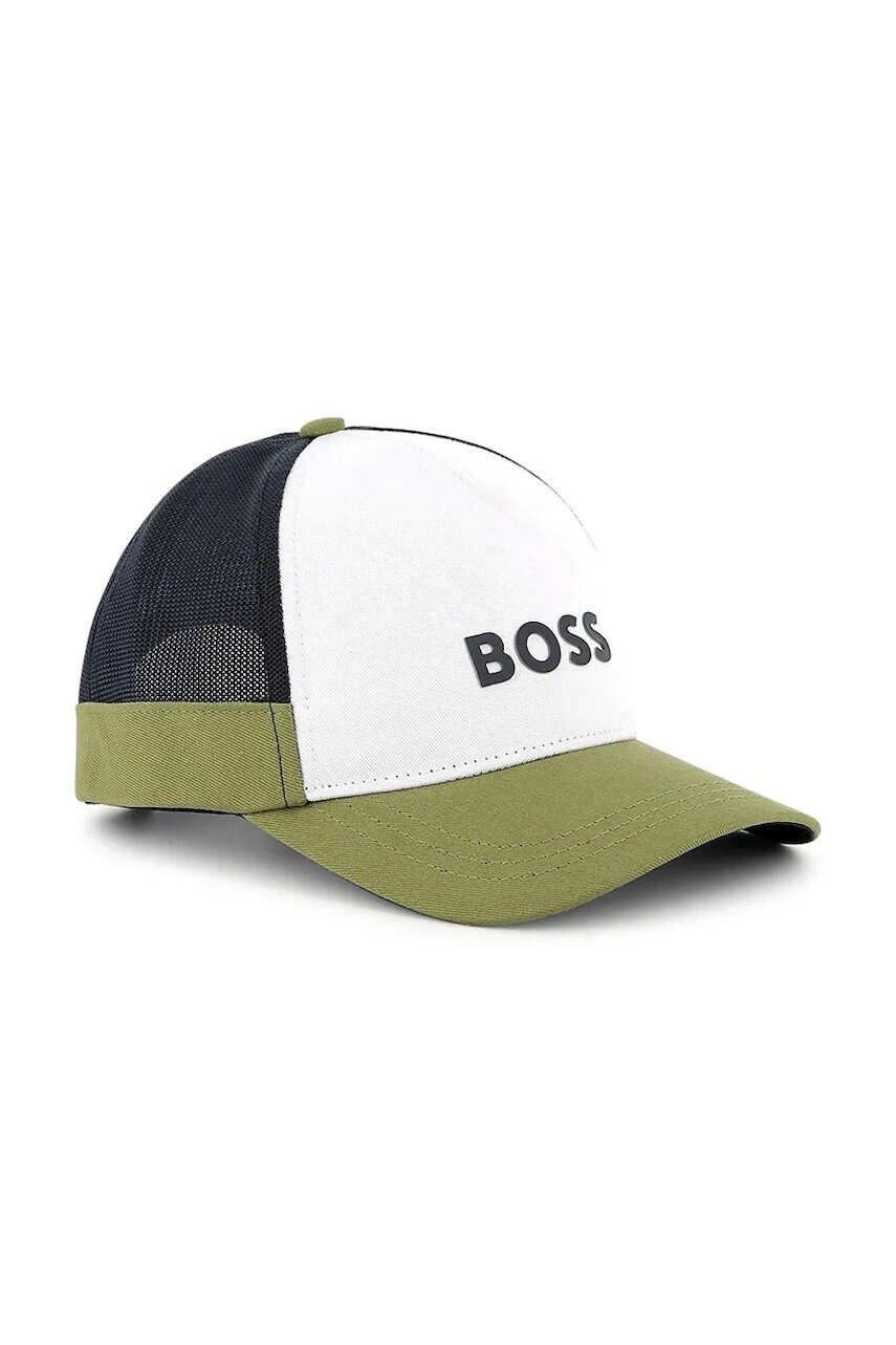 Detská bavlnená šiltovka BOSS zelená farba, s potlačou, J51687
