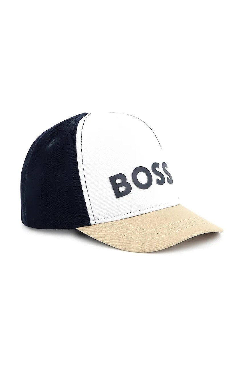 Detská bavlnená šiltovka BOSS biela farba, s potlačou, J51696