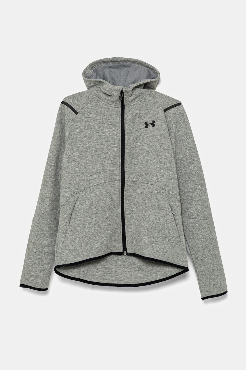 Detská mikina Under Armour Unstoppable Flc FZ šedá farba, s kapucňou, melanžová, 1386687