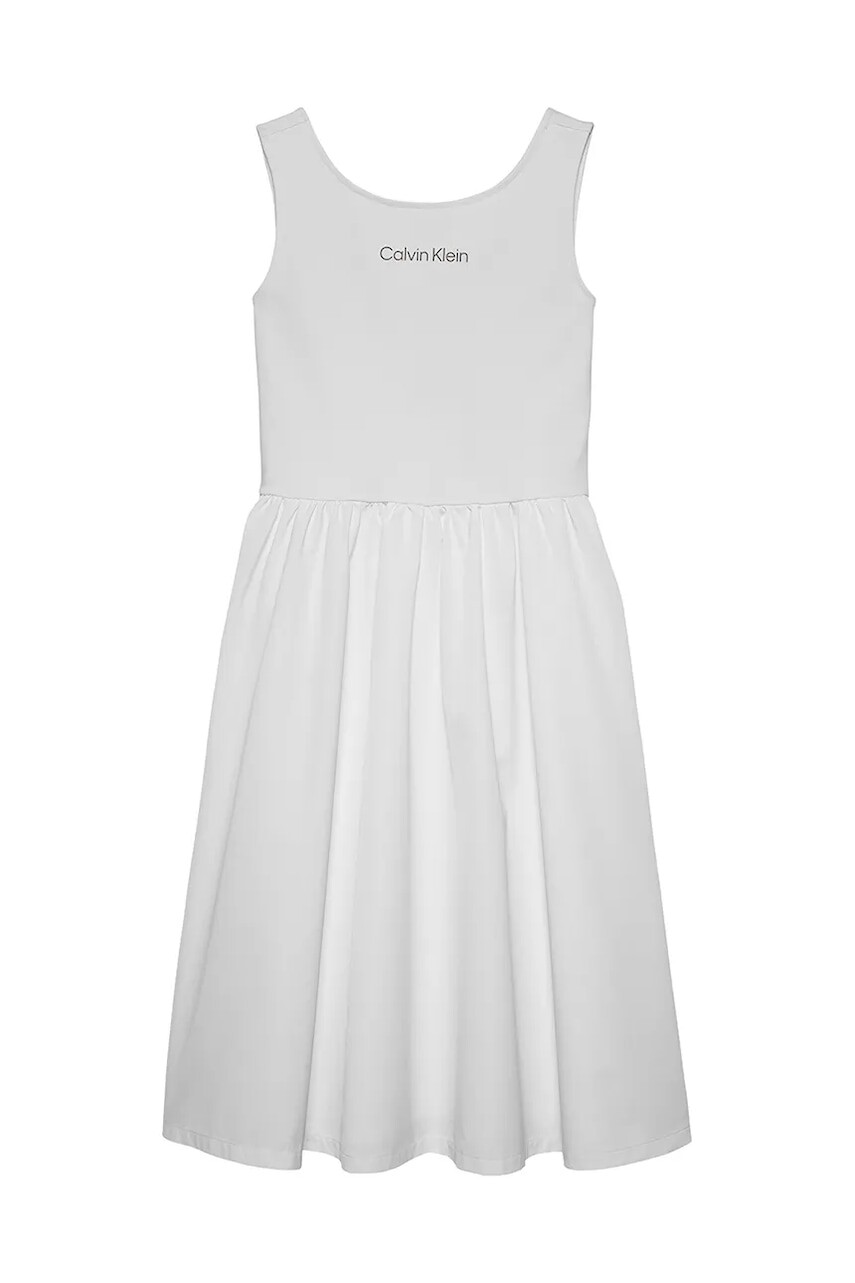 Dievčenské šaty Calvin Klein Jeans biela farba, midi, rovný strih, IG0IG02908
