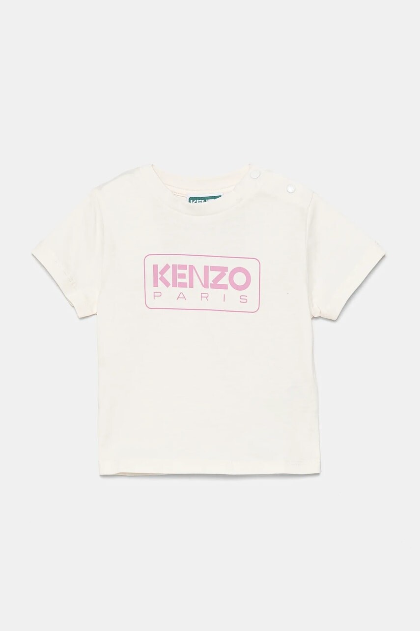 Detské bavlnené tričko Kenzo Kids béžová farba, s potlačou, K60972