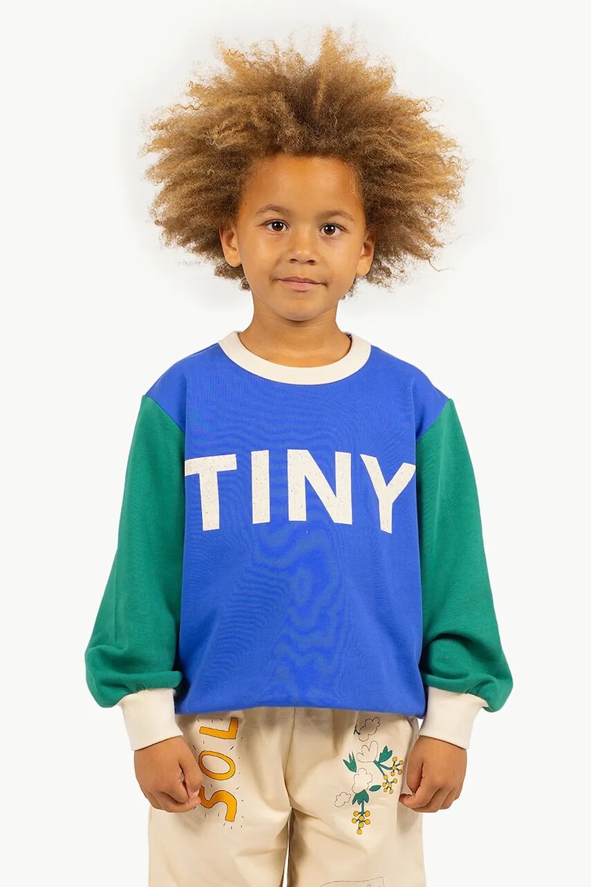 Detská bavlnená mikina Tinycottons COLOR BLOCK SWEATSHIRT s potlačou, SS25-161