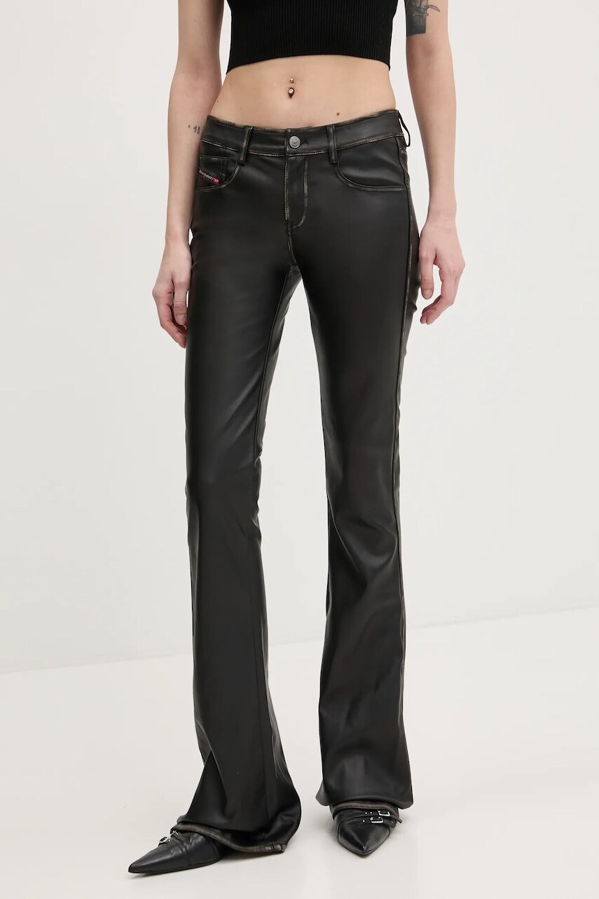 Nohavice Diesel P-STELLAR-Q1 TROUSERS dámske, čierna farba, zvony, stredne vysoký pás, A16701.0IKAR