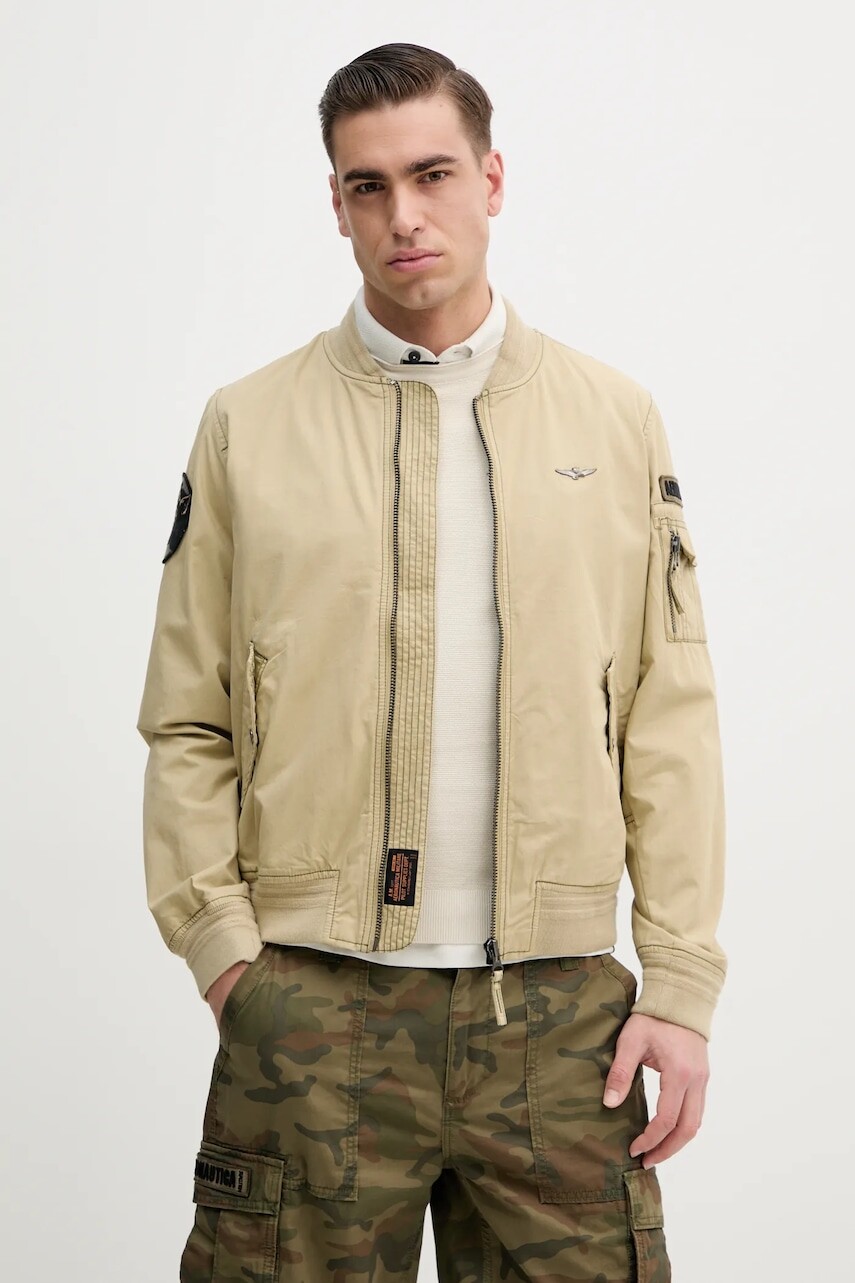 Bavlnená bunda typu bomber Aeronautica Militare zelená farba, prechodná, AB2216CT3501