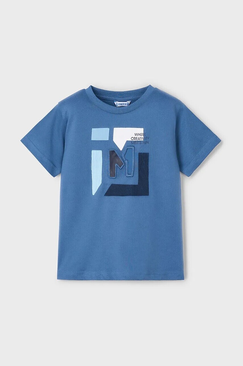 Detské bavlnené tričko Mayoral tmavomodrá farba, s potlačou, 3030