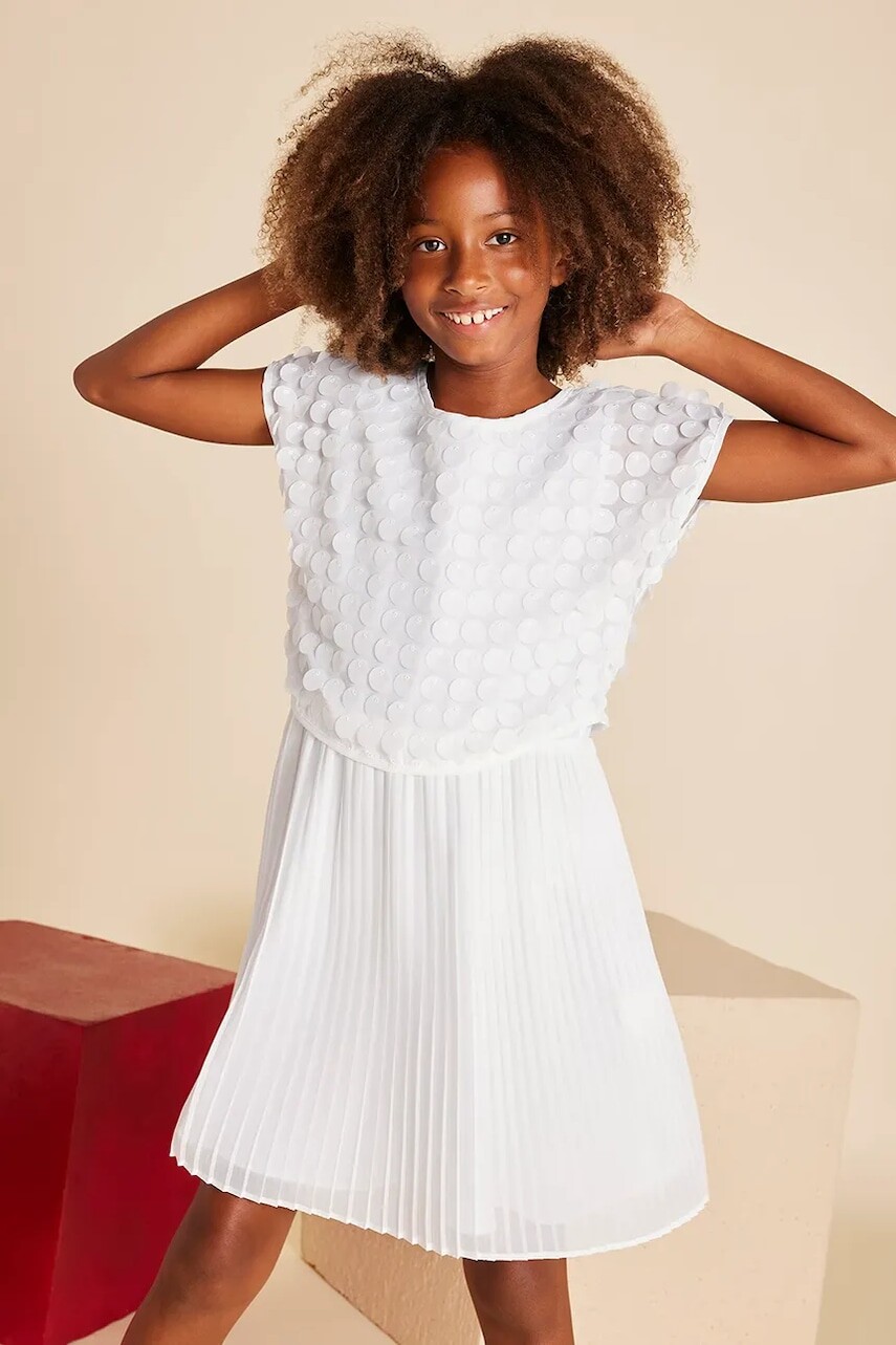 Dievčenské šaty Mayoral biela farba, mini, rovný strih, 6978