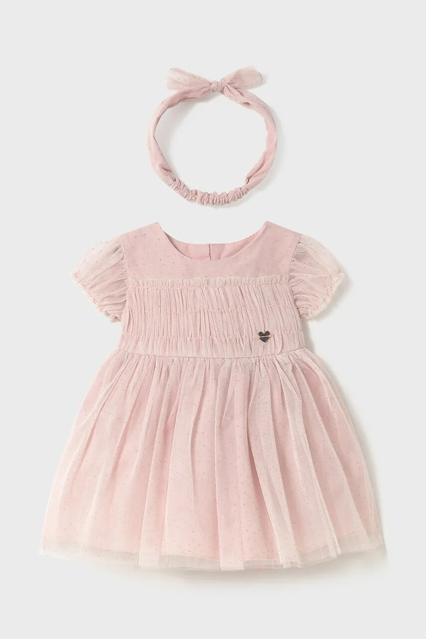 Dievčenské šaty Mayoral ružová farba, mini, áčkový strih, 1902