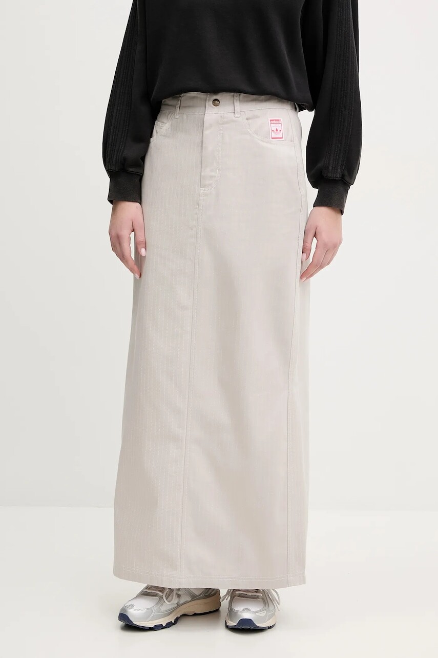 Bavlnená sukňa adidas Originals AOP MAXI SKIRT béžová farba, maxi, rovný strih, JC8854