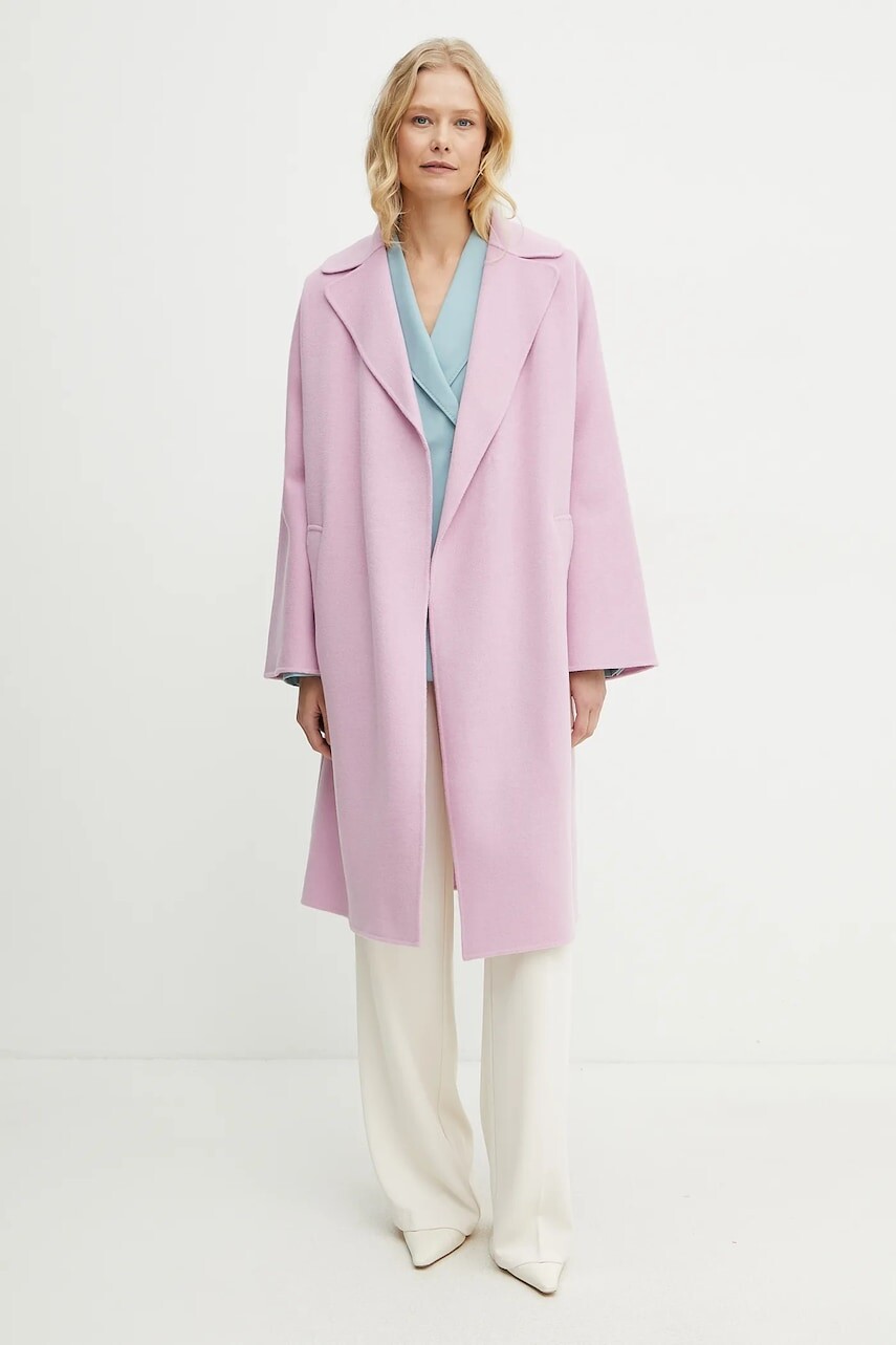 Vlnený kabát Weekend Max Mara dámsky, ružová farba, prechodný, 2515011011600