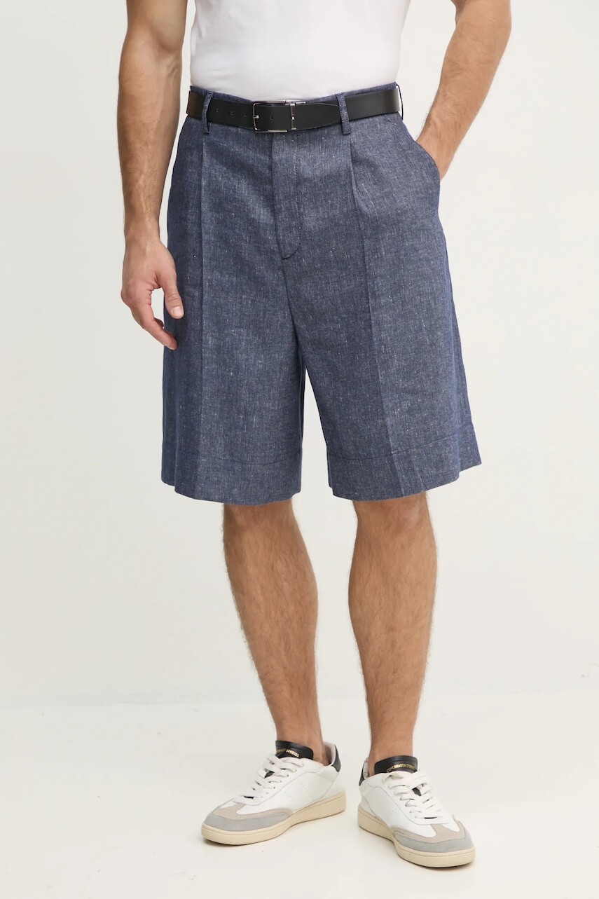 Ľanové šortky Tommy Hilfiger pánske, tmavomodrá farba, SQTHL7544.SQTH503