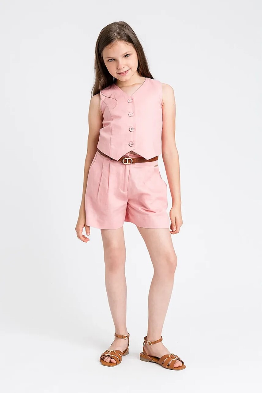 Detské ľanové šortky Twinset ružová farba, jednofarebné, 251GJ2403