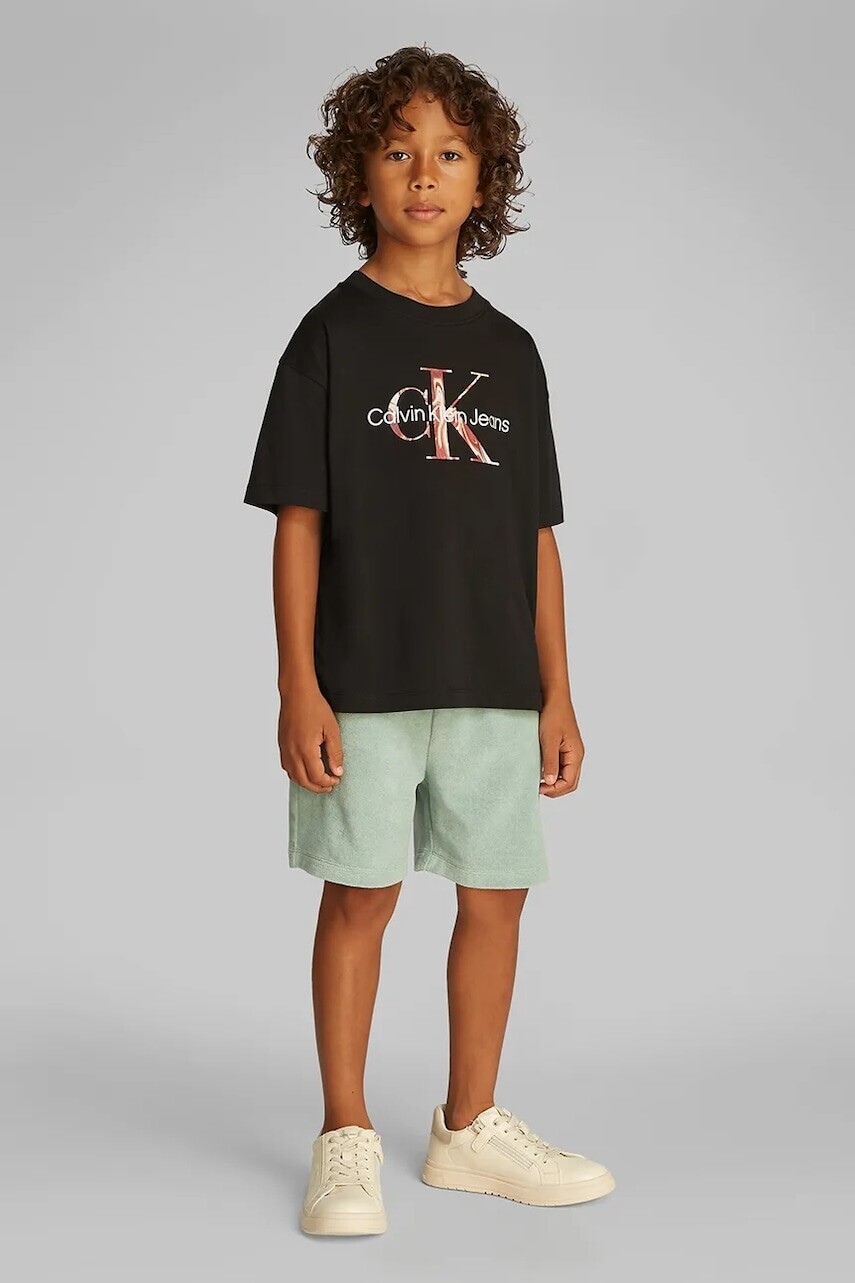 Detské bavlnené tričko Calvin Klein Jeans čierna farba, s potlačou, IB0IB02453