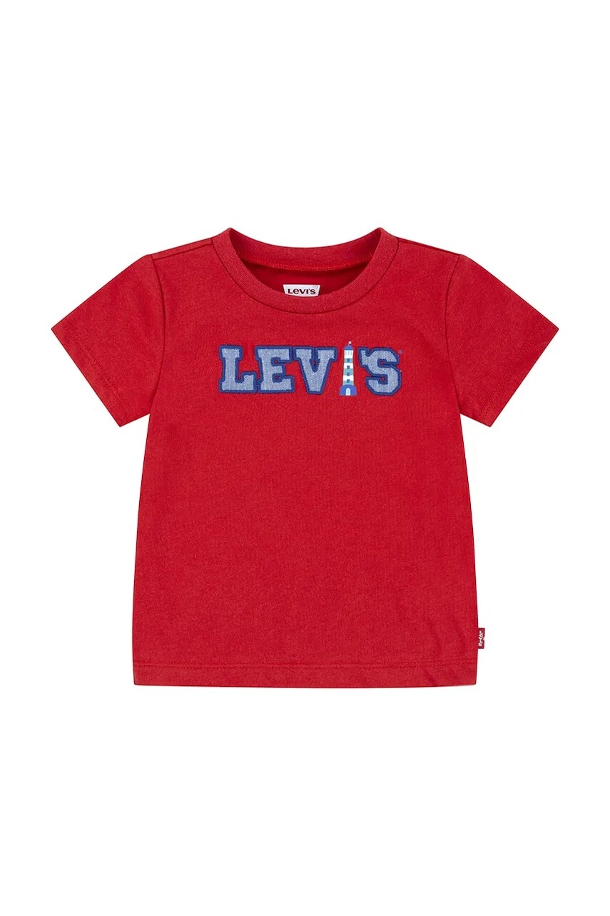 Detské bavlnené tričko Levi's LOGO CHAMBRAY APPLIQUE TEE červená farba, s nášivkou, 6EM317
