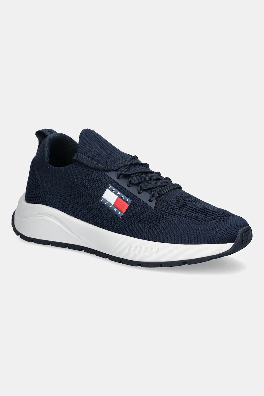 Tenisky Tommy Jeans RUNNER KNTITTED pánske, tmavomodrá farba, EM0EM01555