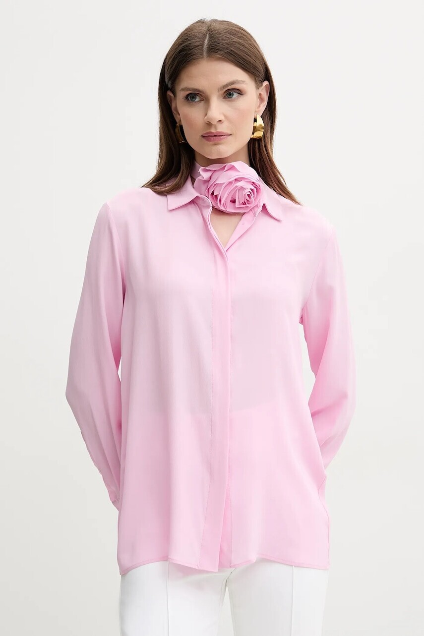 Košeľa s prímesou hodvábu Marella INACO dámska, ružová farba, regular, s klasickým golierom, 2513111161200