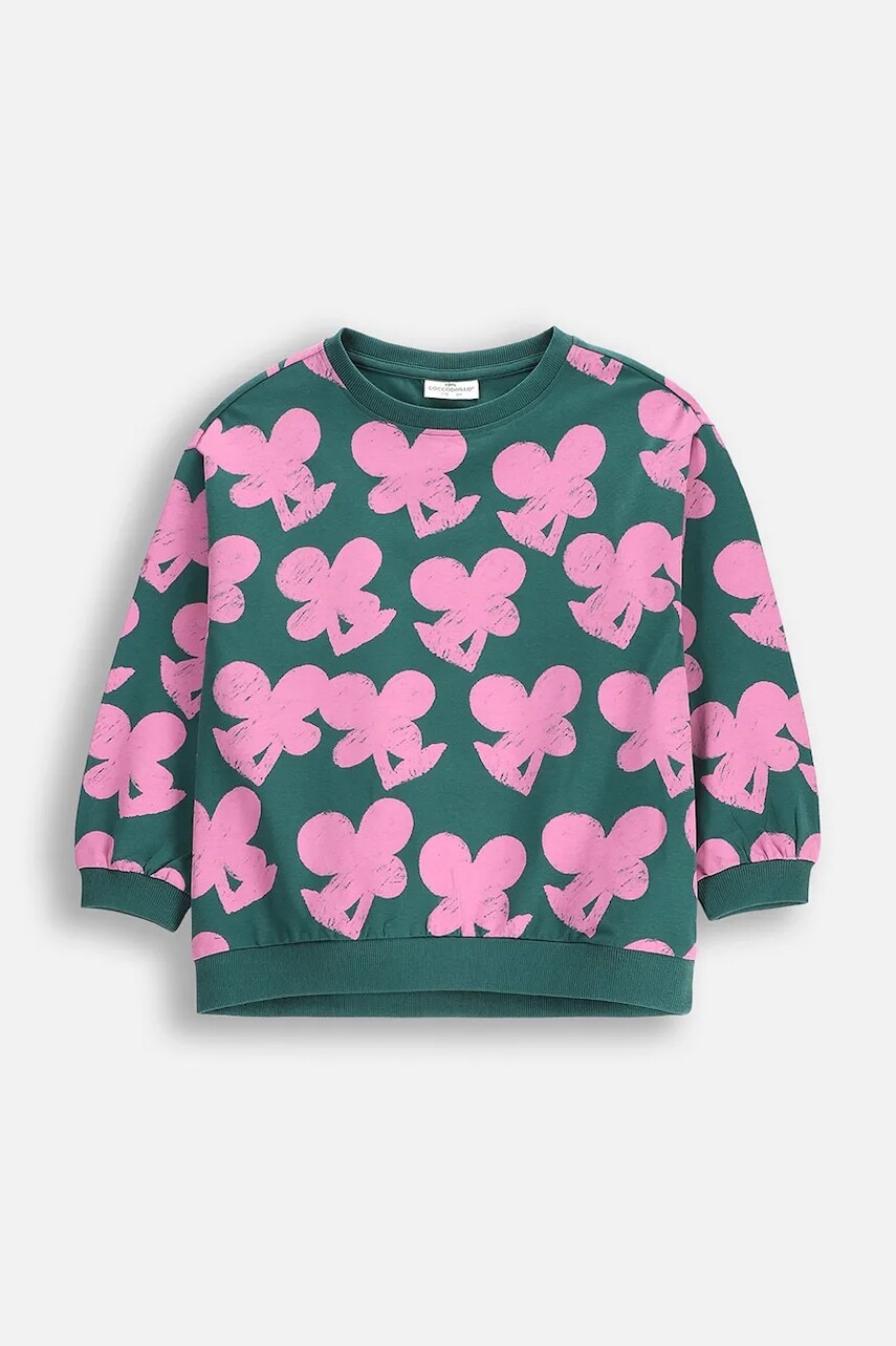Detská mikina Coccodrillo zelená farba, vzorovaná, MAXITROPIC GIRL KIDS