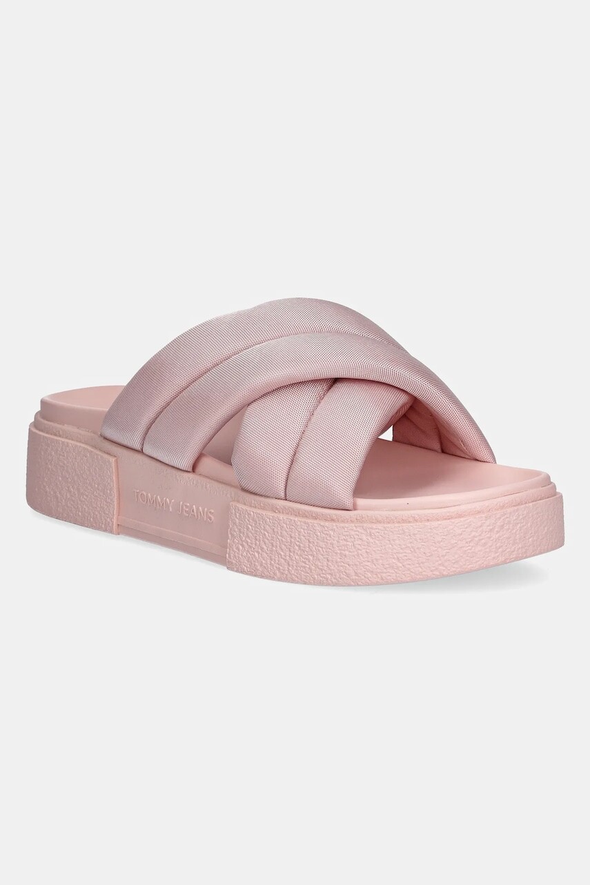 Šľapky Tommy Jeans FLATFORM SANDAL dámske, ružová farba, na platforme, EN0EN02775