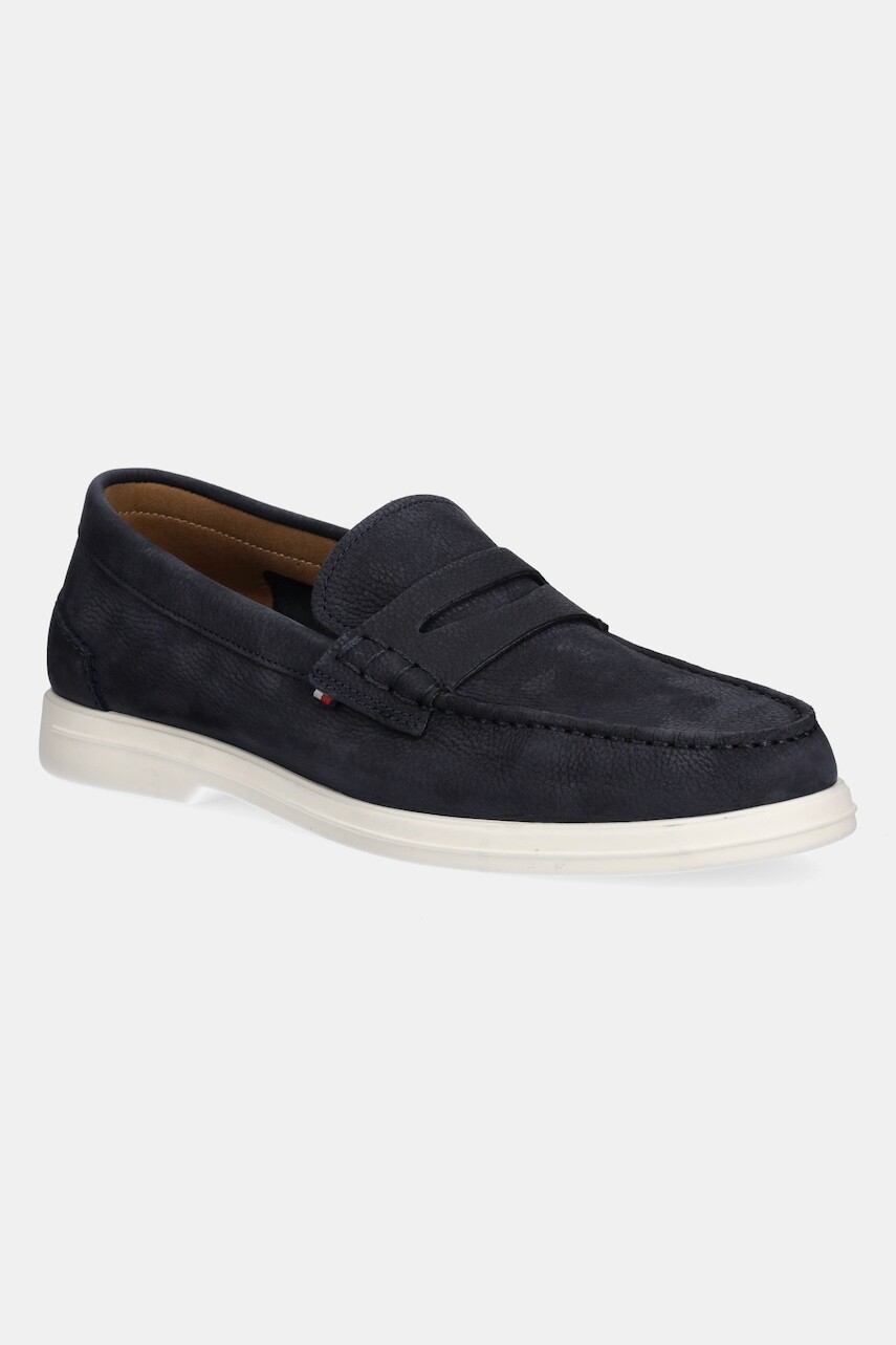 Nubukové mokasíny Tommy Hilfiger TOMMY HILFIGER NUBUCK P LOAFER pánske, tmavomodrá farba, FM0FM05350