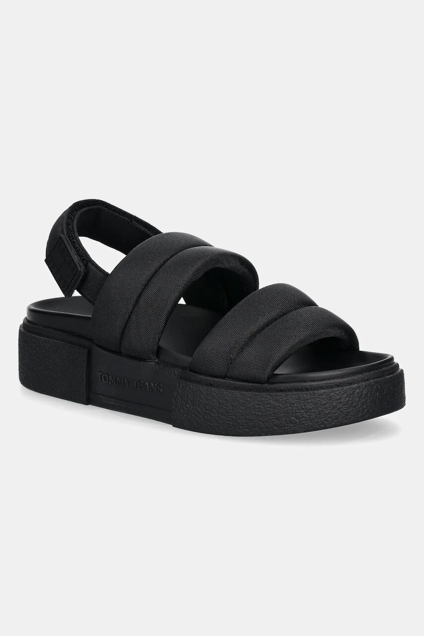 Sandále Tommy Jeans FLATFORM SANDAL dámske, čierna farba, na platforme, EN0EN02802