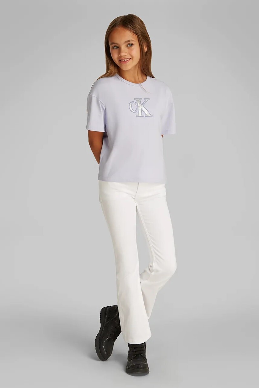 Detské tričko Calvin Klein Jeans fialová farba, IG0IG02863