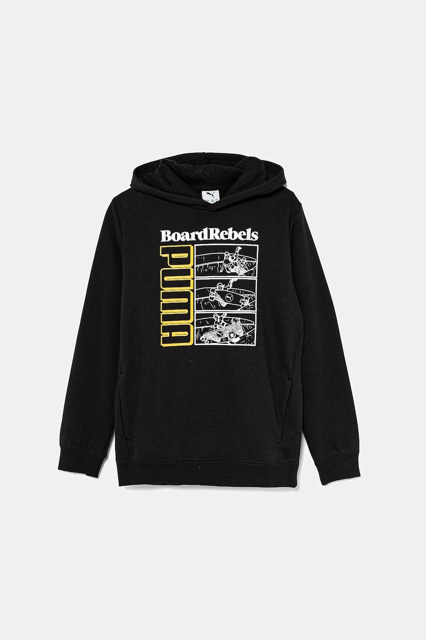 Detská mikina Puma MID90S Hoodie FL čierna farba, s kapucňou, s potlačou, 685147