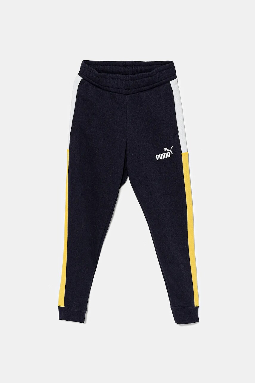 Detské tepláky Puma ESS BLOCK Sweatpants TR tmavomodrá farba, vzorované, 685820