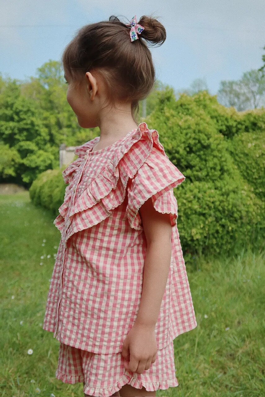 Detské bavlnené šortky Konges Sløjd KIM FRILL SHORTS GOTS ružová farba, vzorované, KS102304