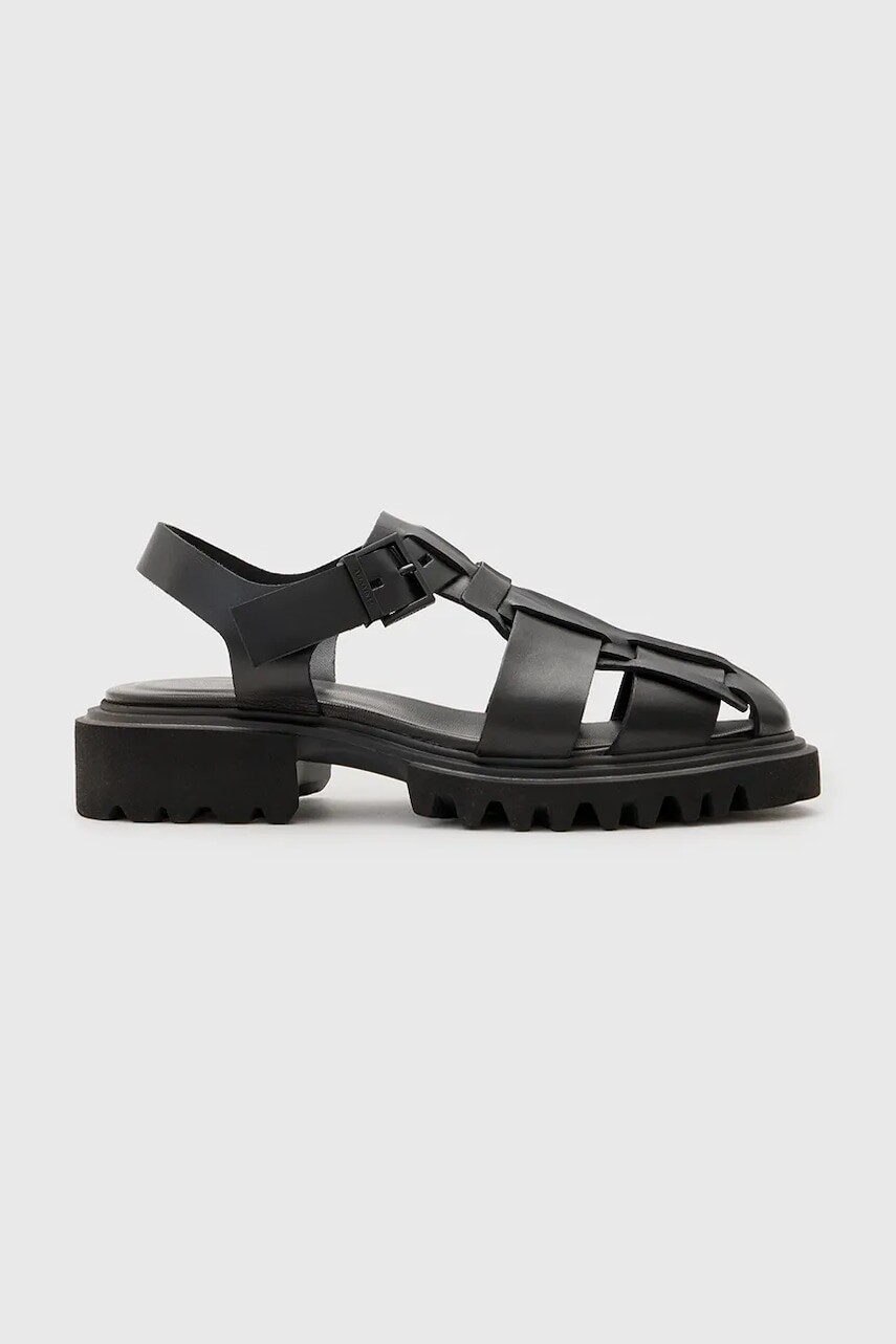 Kožené sandále AllSaints Tess Sandal dámske, čierna farba, W041FC