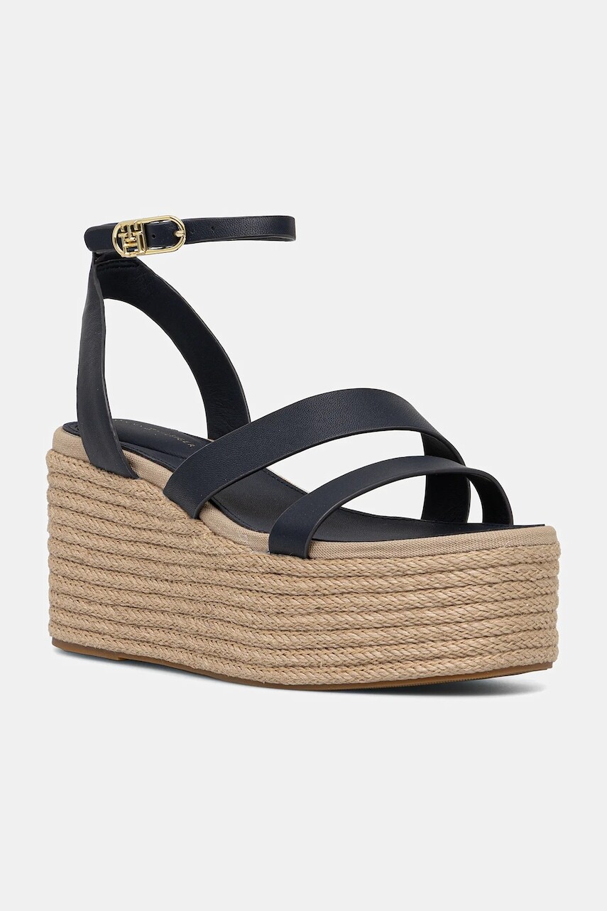 Kožené sandále Tommy Hilfiger ANKLE STRAP LEATHER PLATFORM tmavomodrá farba, FW0FW08497