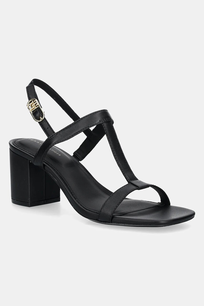 Kožené sandále Tommy Hilfiger LEATHER BLOCK HEEL SANDAL čierna farba, FW0FW08532
