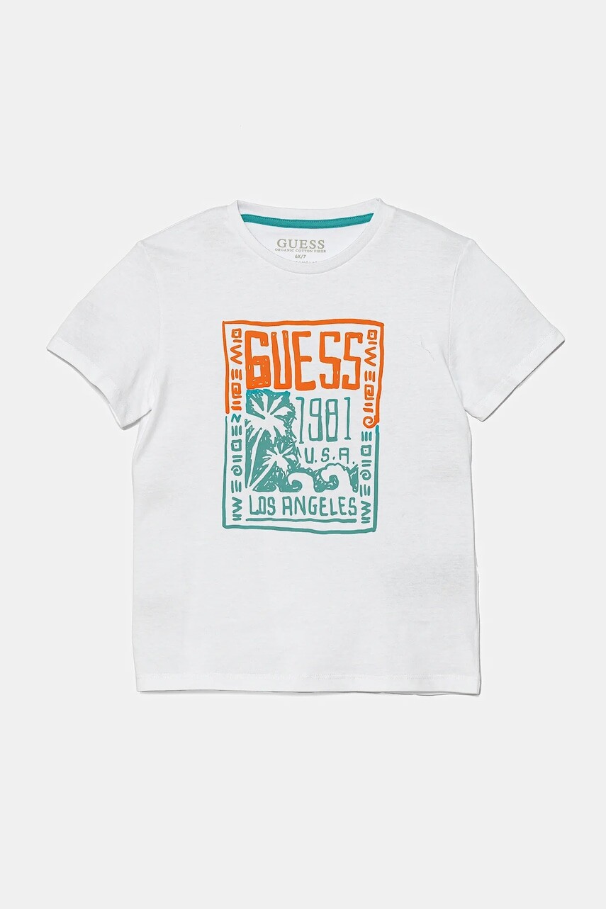 Detské bavlnené tričko Guess biela farba, s potlačou, N5GI16 K8HM4