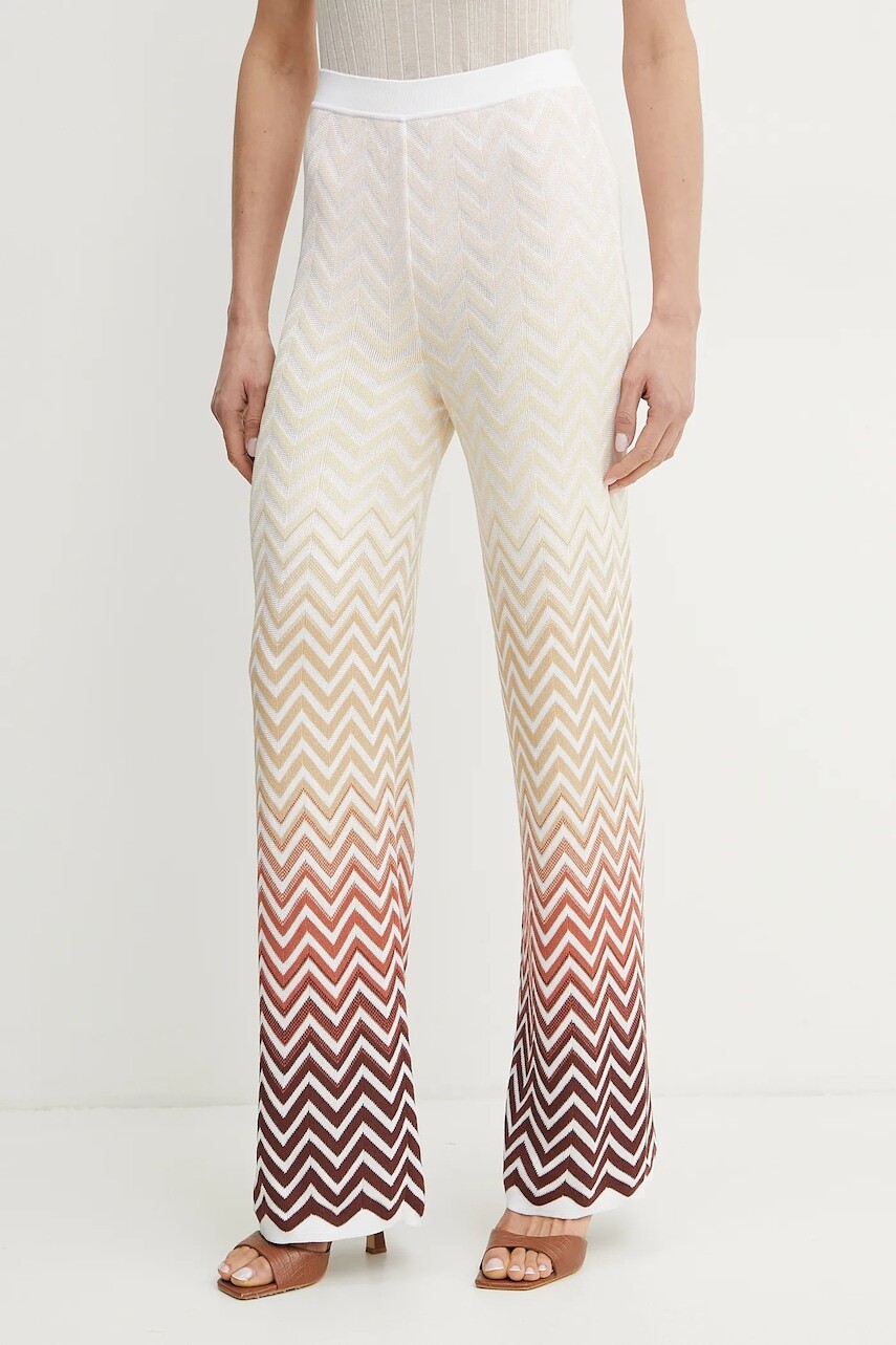 Nohavice Missoni dámske, biela farba, rovné, vysoký pás, DS25SI06.BK044V