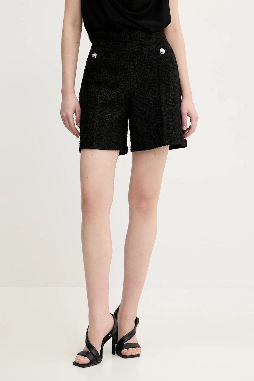 Šortky HUGO dámske, čierna farba, jednofarebné, vysoký pás, 50537635