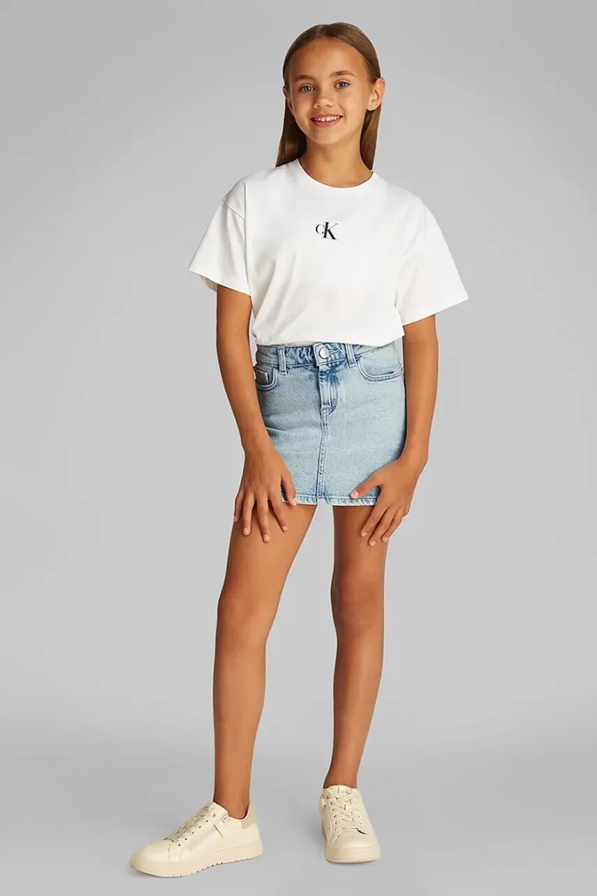 Dievčenská rifľová sukňa Calvin Klein Jeans mini, rovný strih, IG0IG02893