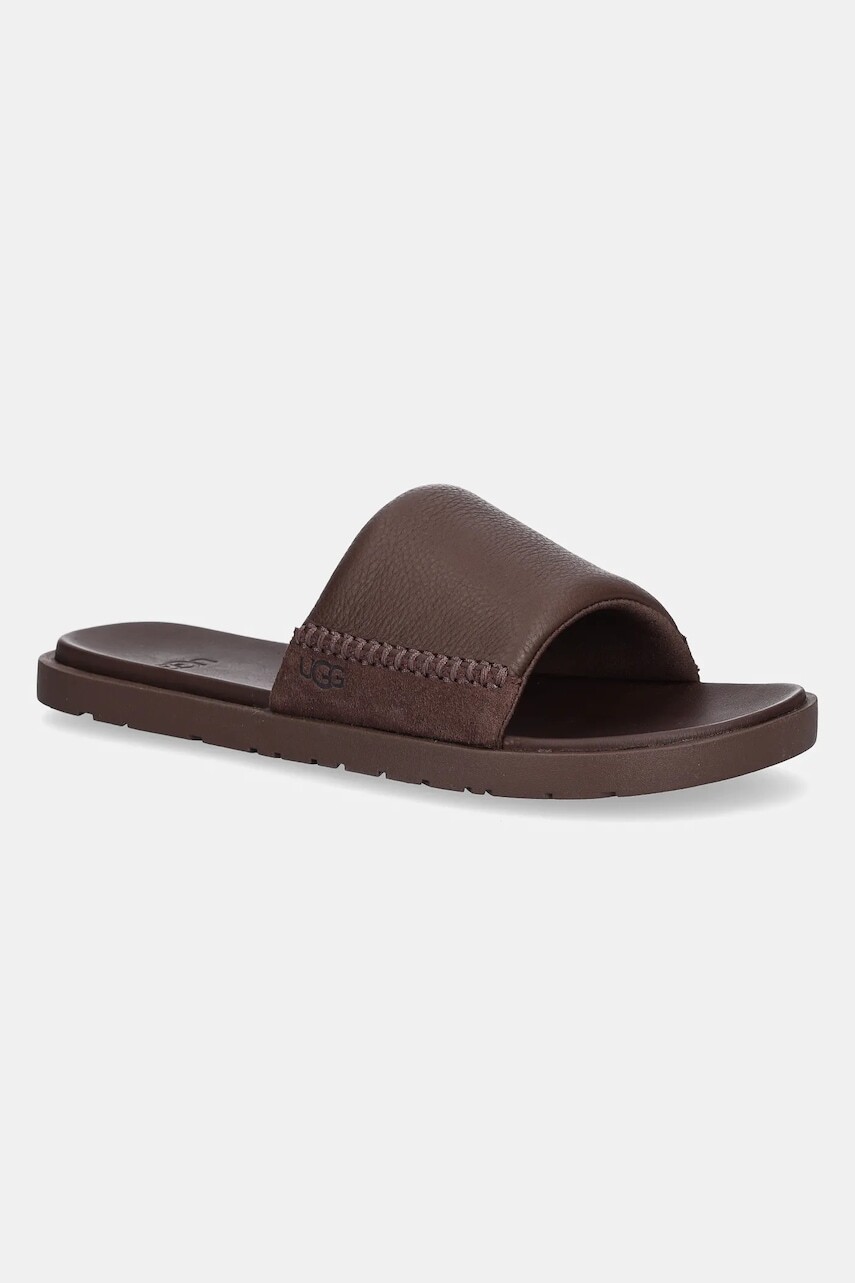 Kožené šľapky UGG Seaside II Slide pánske, hnedá farba, 1166593-LUG