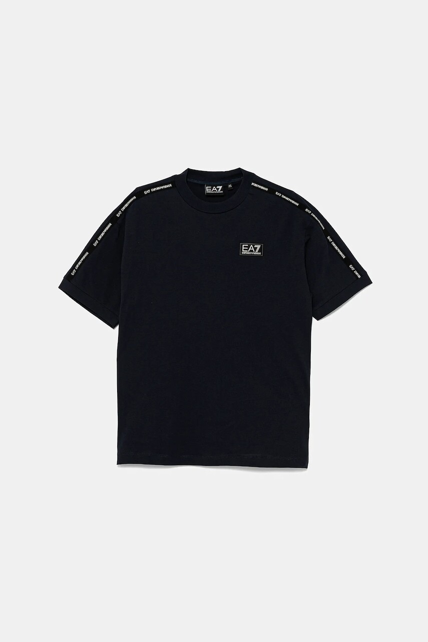 Detské bavlnené tričko EA7 Emporio Armani tmavomodrá farba, s nášivkou, 7B000054 AF10378