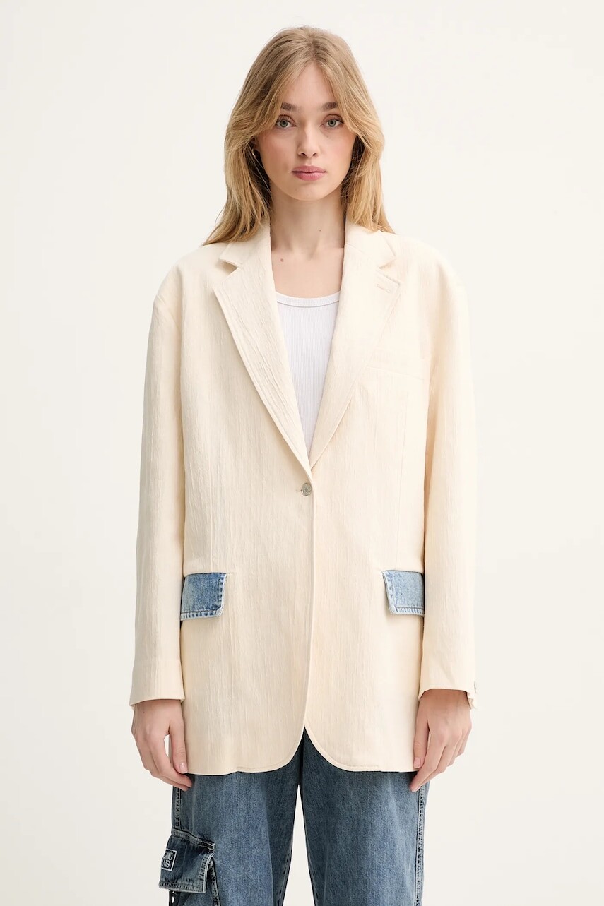 Sako Moschino Jeans béžová farba, jednoradové, 0508 3717