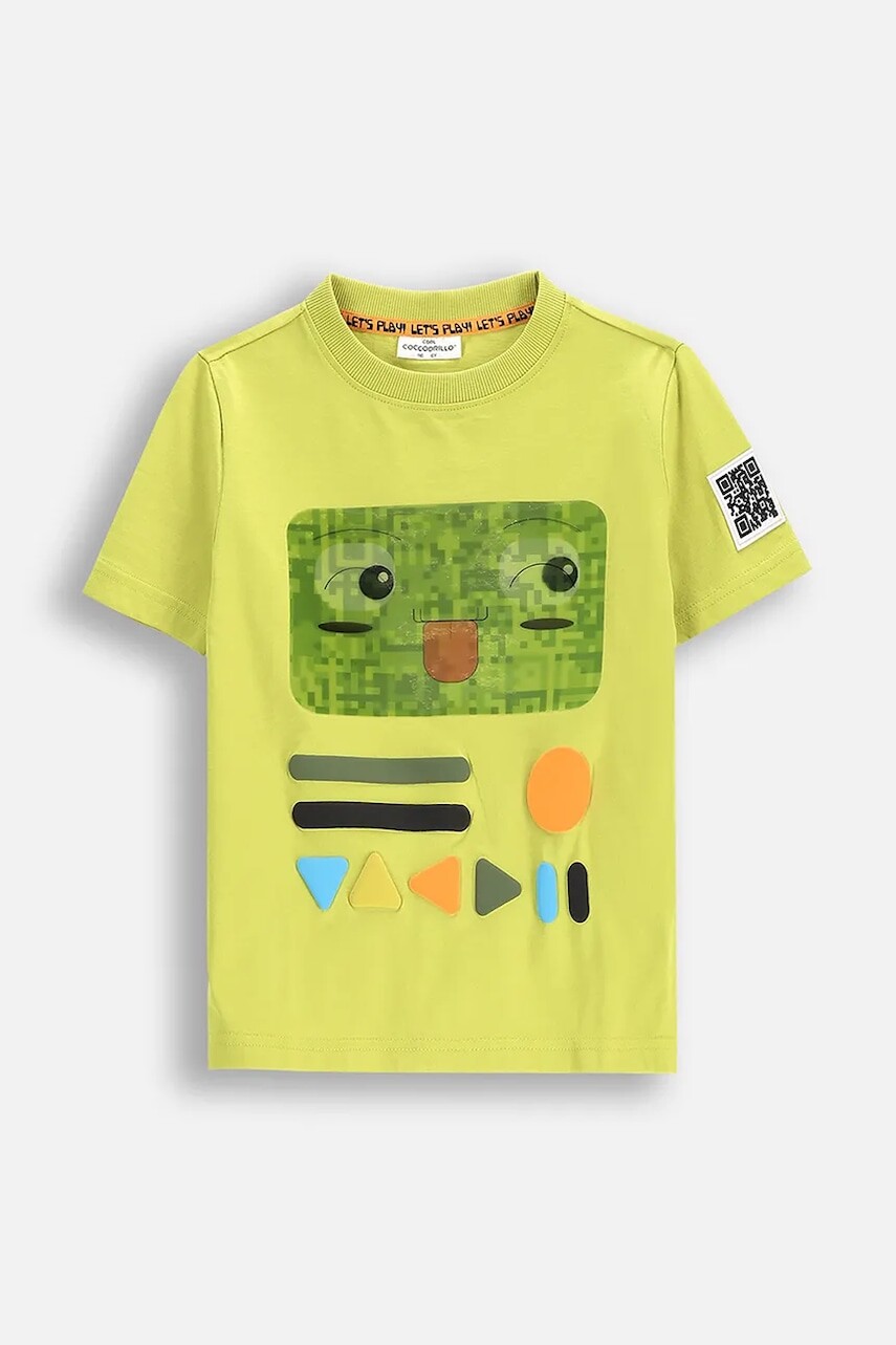 Detské bavlnené tričko Coccodrillo zelená farba, s potlačou, GAMER BOY KIDS