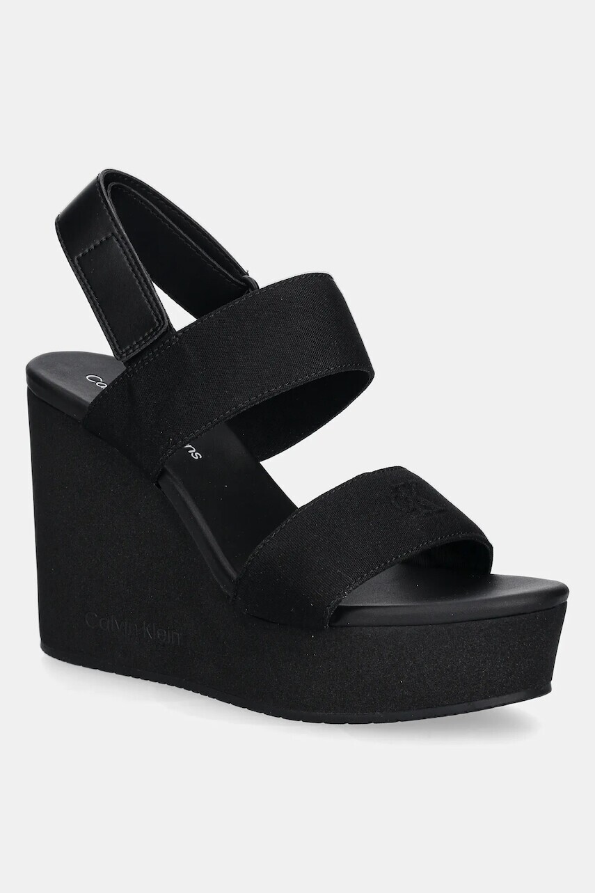 Sandále Calvin Klein Jeans WEDGE SANDAL WEBBING IN čierna farba, YW0YW01790