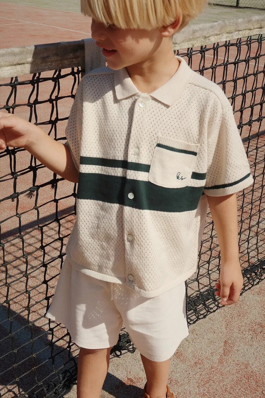 Detská bavlnená košeľa Konges Sløjd HAI KNIT SHIRT GOTS béžová farba, KS103313