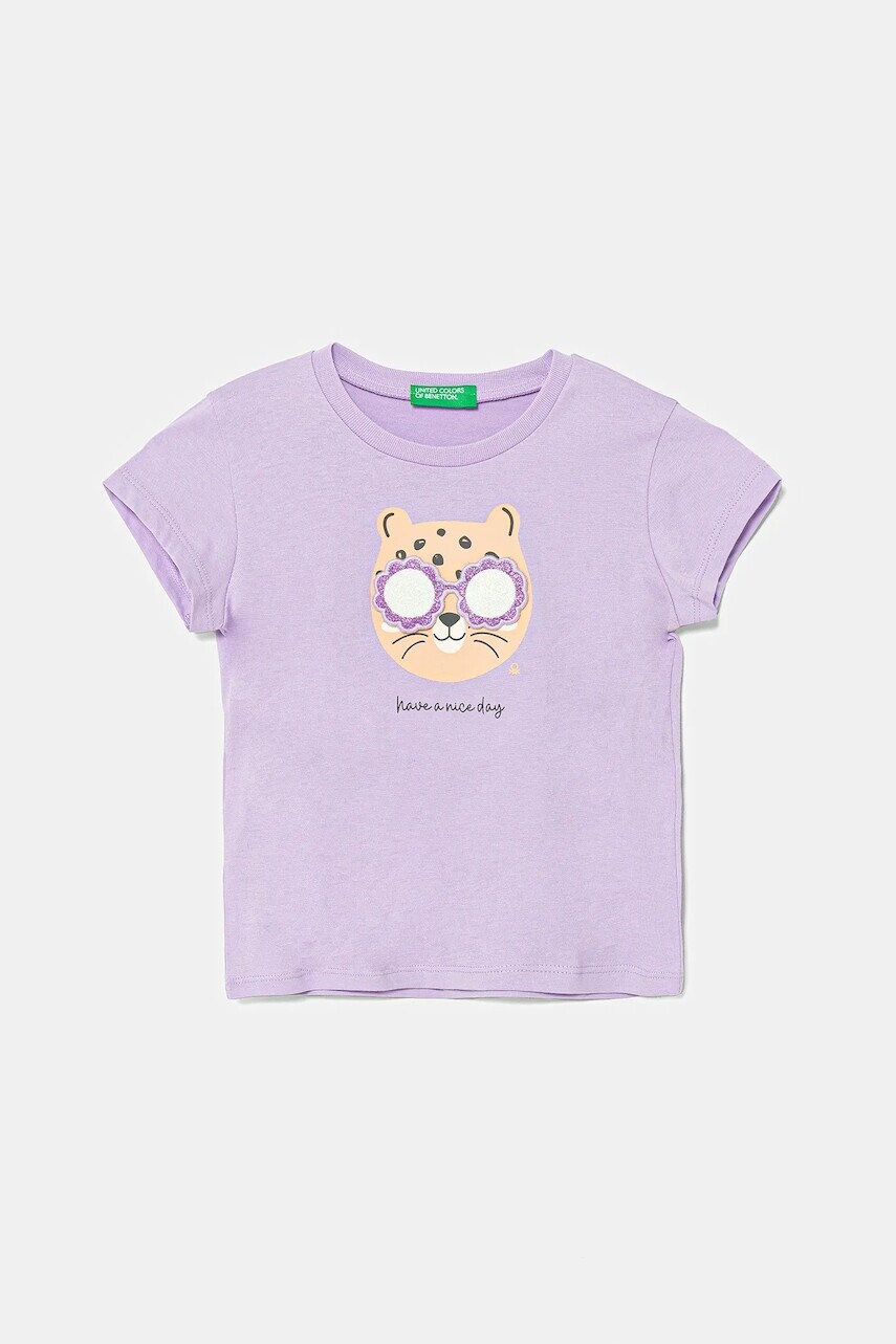 Detské bavlnené tričko United Colors of Benetton fialová farba, 3096G10J8