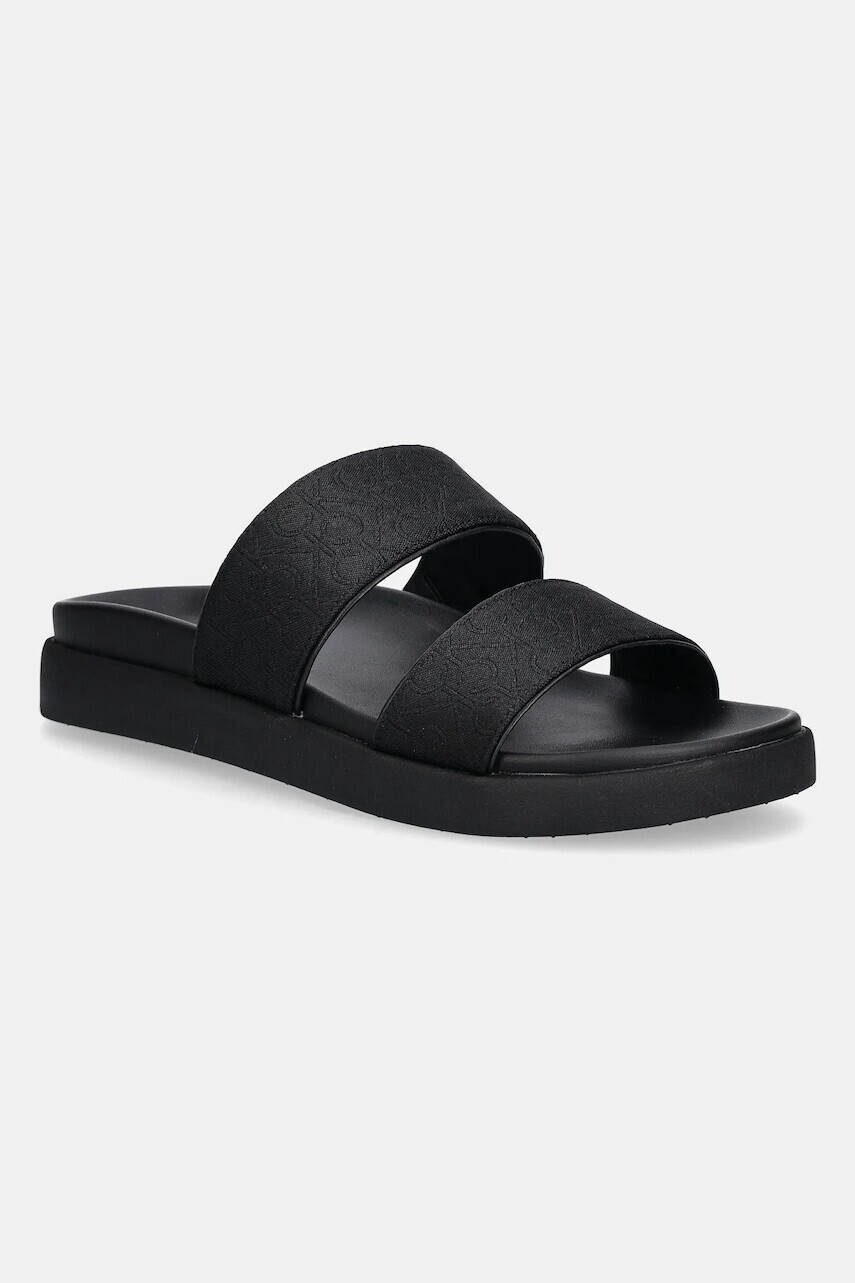 Šľapky Calvin Klein FLAT SLIDE - JACQ čierna farba, na platforme, HW0HW02486