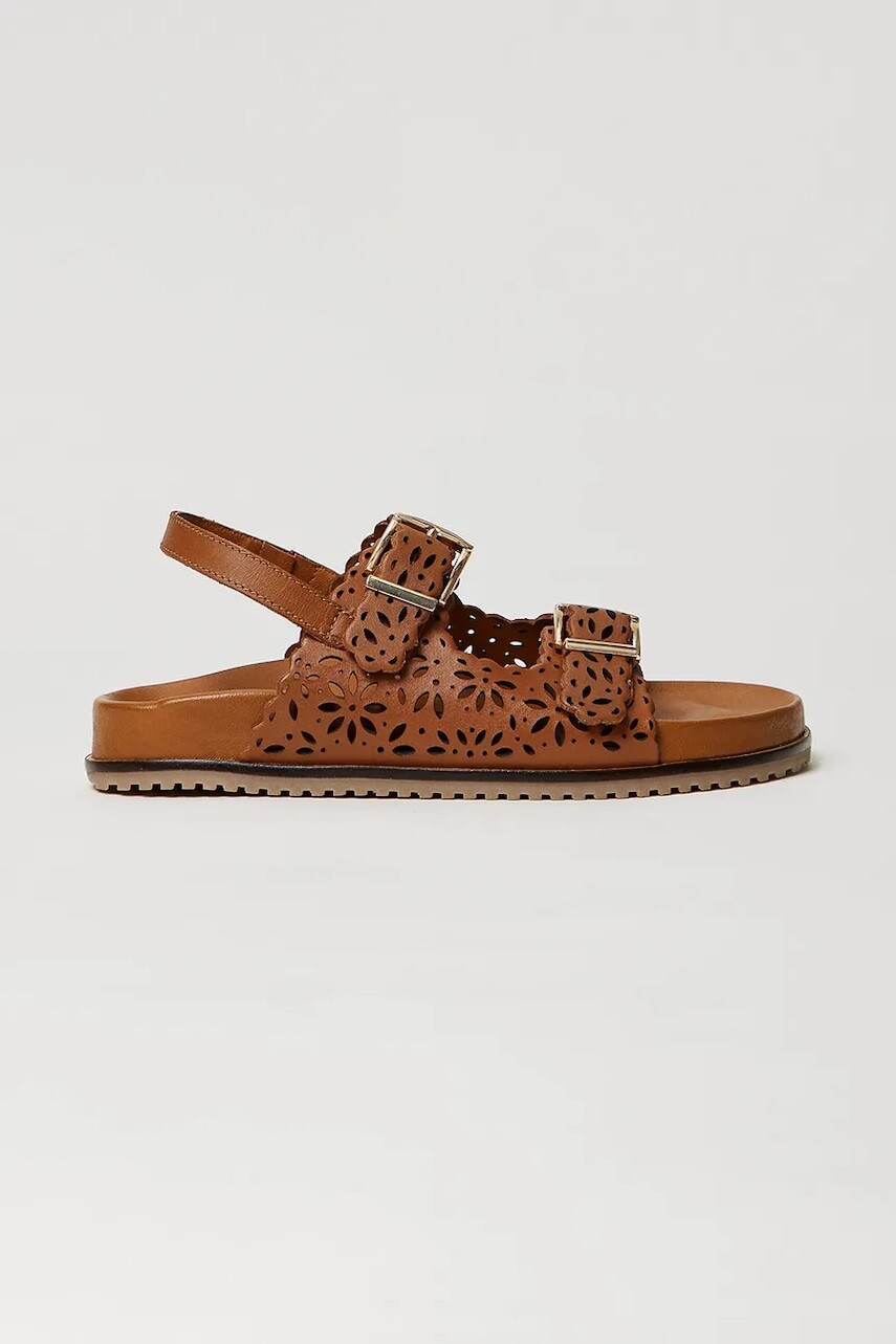 Kožené sandále Twinset hnedá farba, 251GCJ046