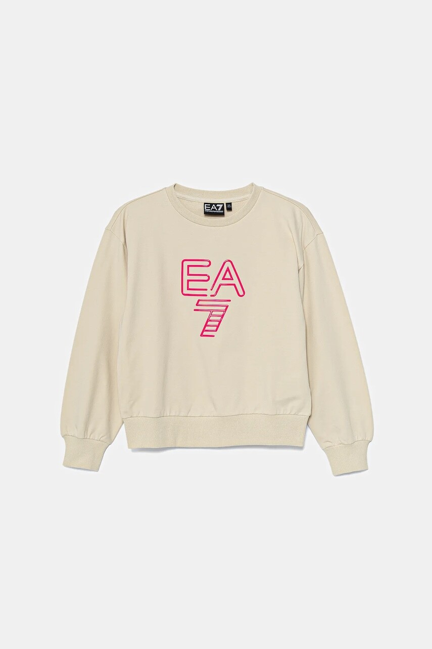 Detská mikina EA7 Emporio Armani béžová farba, s nášivkou, 7G000043 AF13135