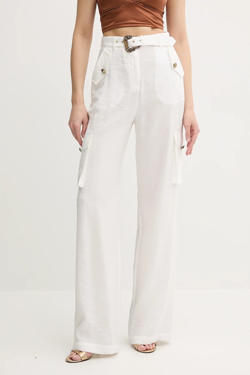 Nohavice Versace Jeans Couture béžová farba, rovný strih, vysoký pás, 78HAA109 N0433