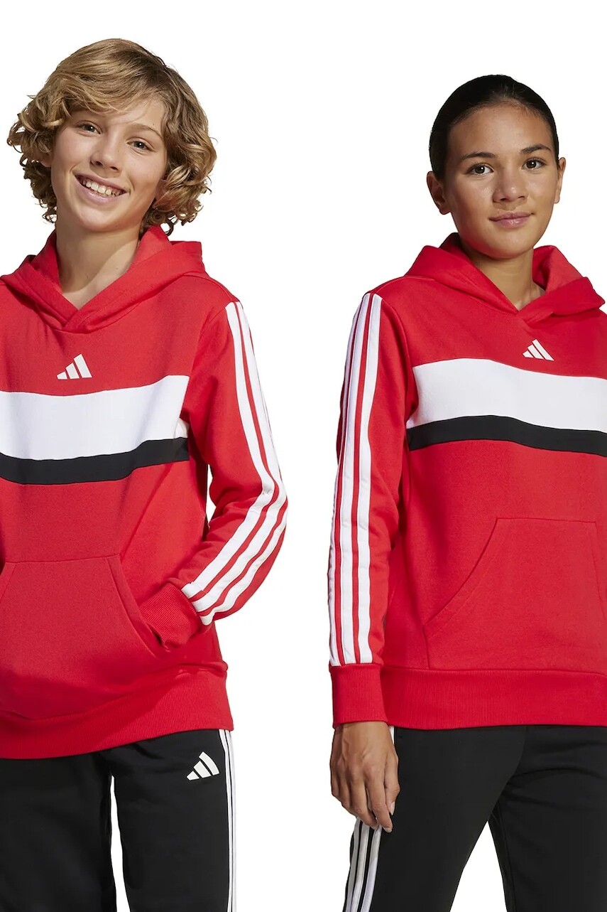 Detská mikina adidas červená farba, s kapucňou, vzorovaná, JI6212