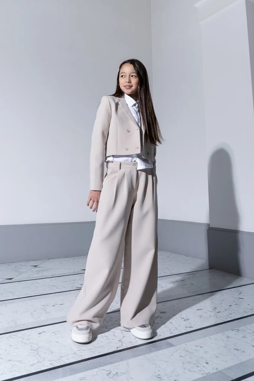 Nohavice širokého strihu Coccodrillo béžová farba, ELEGANT JUNIOR GIRL