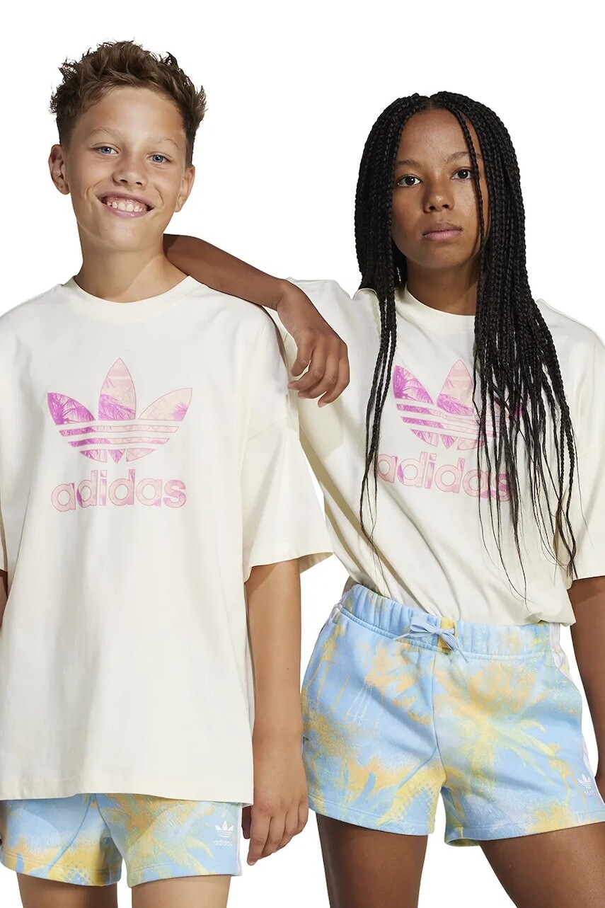 Detské bavlnené tričko adidas Originals béžová farba, s potlačou, JD2916